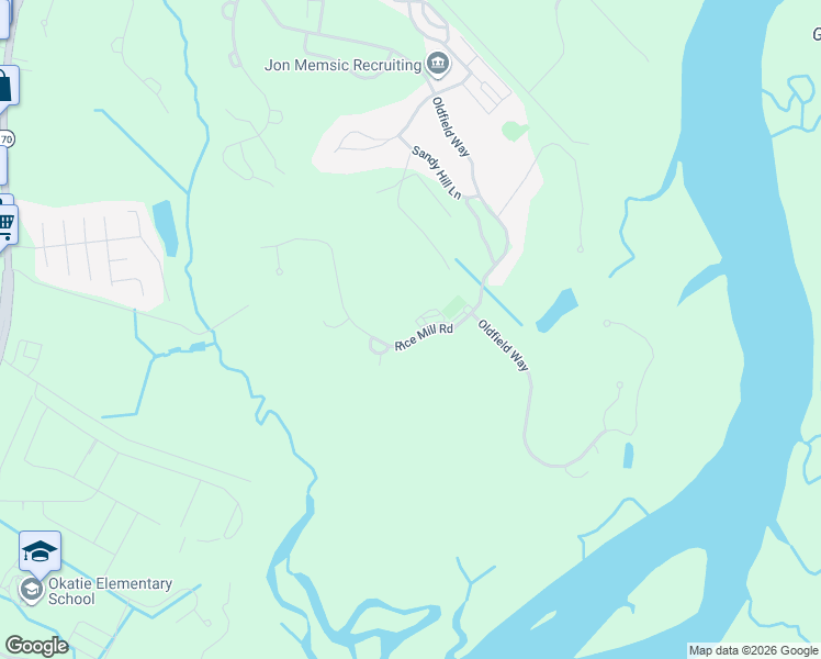 map of restaurants, bars, coffee shops, grocery stores, and more near 4 Rice Mill Road in Bluffton