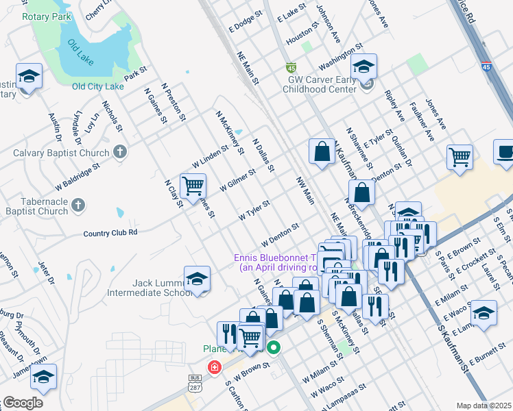 map of restaurants, bars, coffee shops, grocery stores, and more near 800 North Sherman Street in Ennis