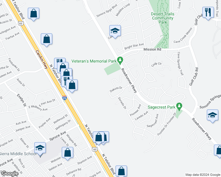 map of restaurants, bars, coffee shops, grocery stores, and more near 2221 Dakota Dr in Las Cruces