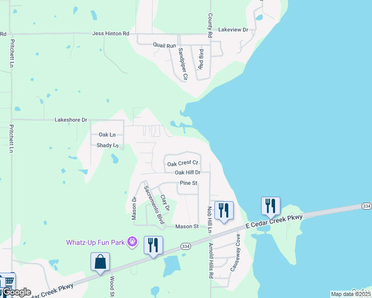 map of restaurants, bars, coffee shops, grocery stores, and more near 808 Oak Landing Circle in Kemp