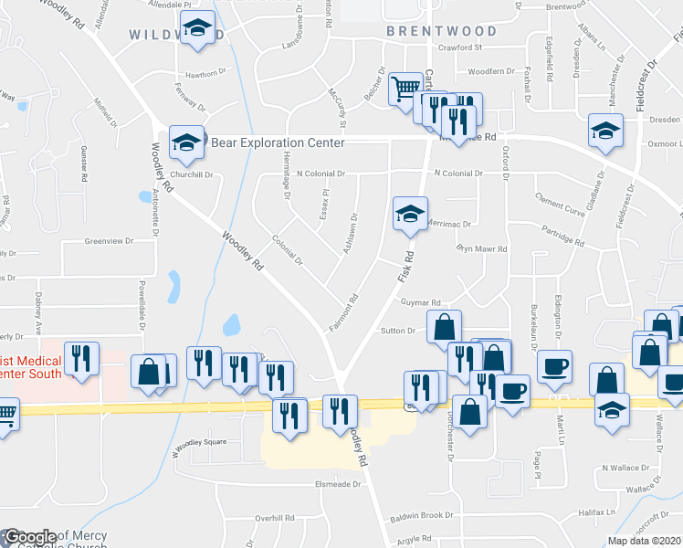 map of restaurants, bars, coffee shops, grocery stores, and more near 2707 Ashlawn Drive in Montgomery