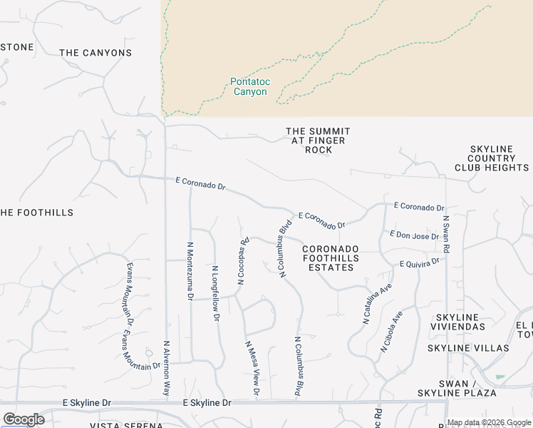 map of restaurants, bars, coffee shops, grocery stores, and more near 4162 East Coronado Drive in Tucson