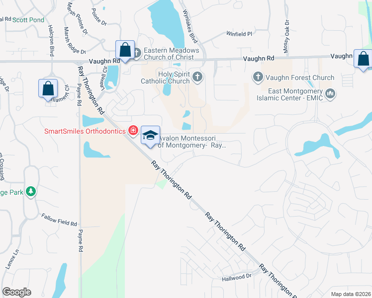 map of restaurants, bars, coffee shops, grocery stores, and more near 8352 Grayson Grove in Montgomery