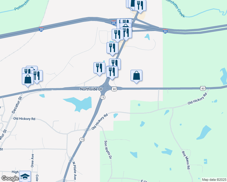 map of restaurants, bars, coffee shops, grocery stores, and more near 112 U.S. 80 in Newton