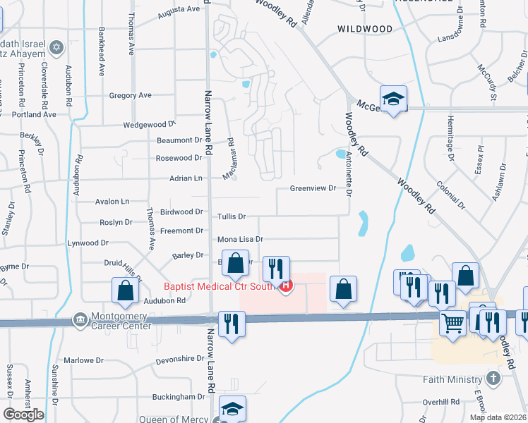 map of restaurants, bars, coffee shops, grocery stores, and more near 3918 Dabney Avenue in Montgomery