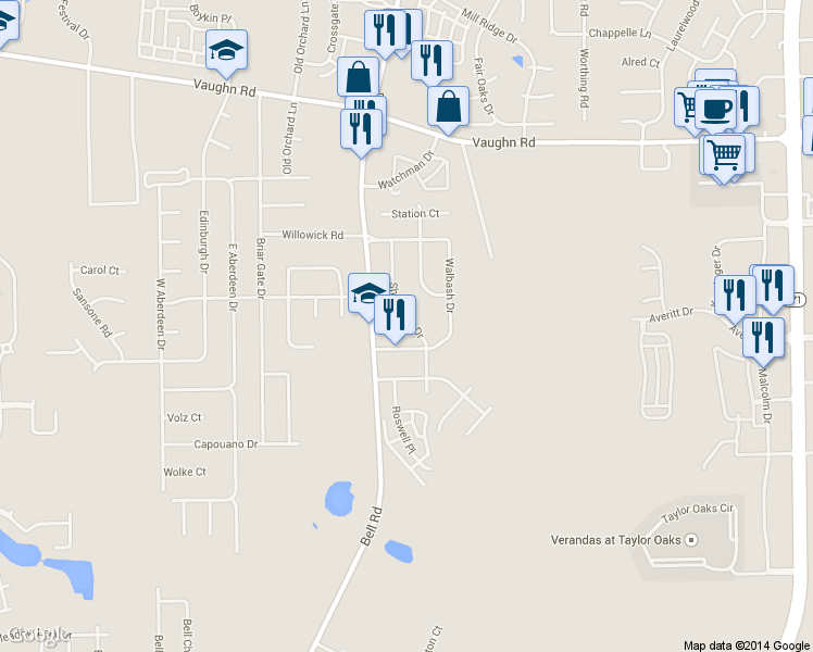 map of restaurants, bars, coffee shops, grocery stores, and more near 6918 Short Line Circle in Montgomery