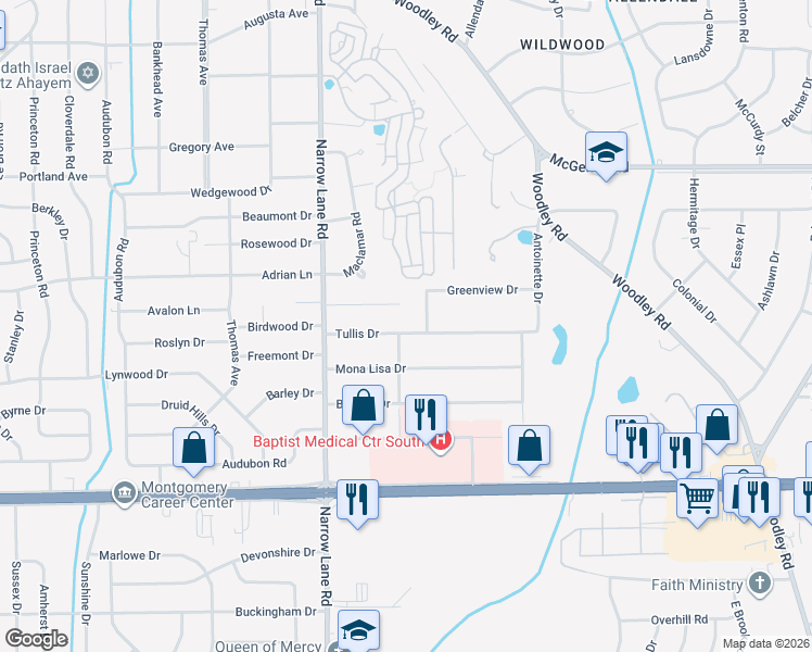 map of restaurants, bars, coffee shops, grocery stores, and more near 3918 Dabney Avenue in Montgomery