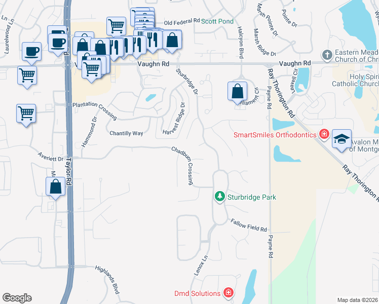 map of restaurants, bars, coffee shops, grocery stores, and more near 8392 Chadburn Crossing in Montgomery