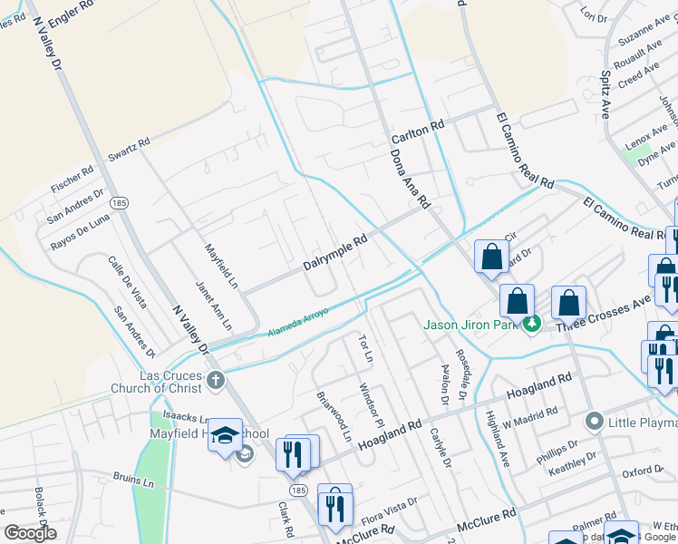 map of restaurants, bars, coffee shops, grocery stores, and more near 825 Trojan Loop in Las Cruces