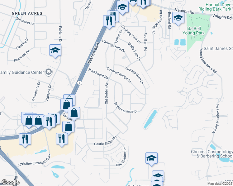 map of restaurants, bars, coffee shops, grocery stores, and more near 3327 Royal Carriage Drive in Montgomery