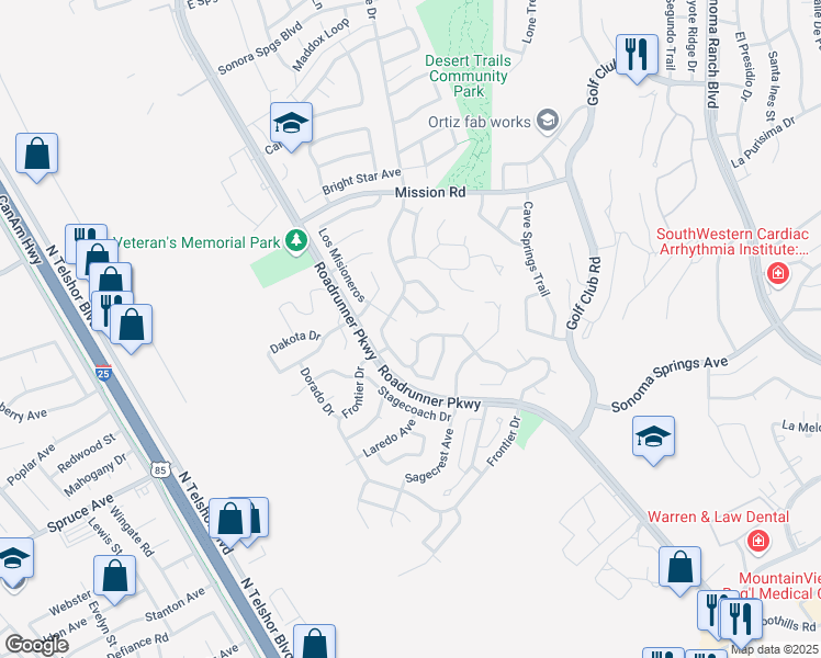 map of restaurants, bars, coffee shops, grocery stores, and more near 2506 Cheyenne Drive in Las Cruces