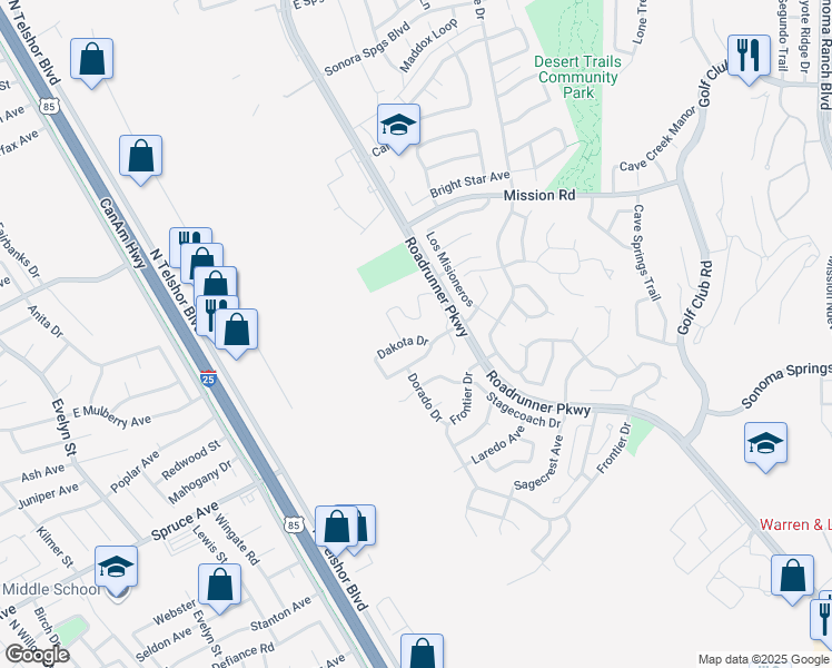 map of restaurants, bars, coffee shops, grocery stores, and more near 2231 Dakota Drive in Las Cruces