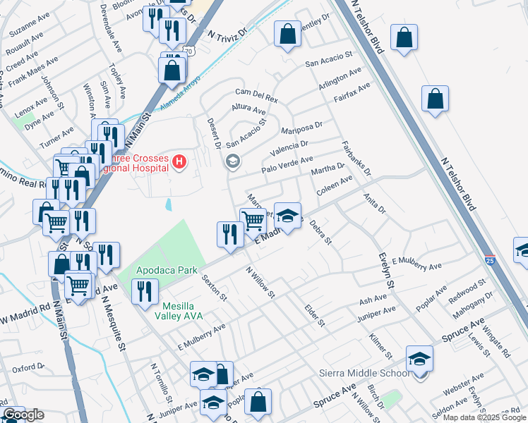 map of restaurants, bars, coffee shops, grocery stores, and more near 2215 Margaret St in Las Cruces