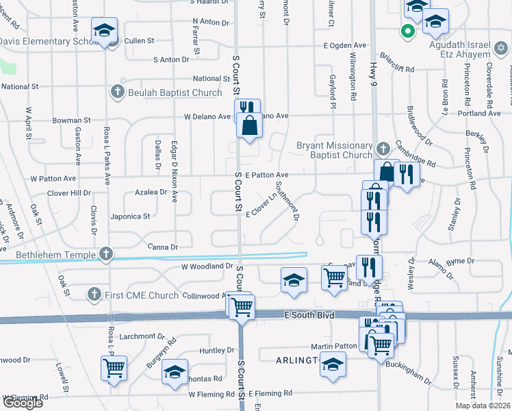 map of restaurants, bars, coffee shops, grocery stores, and more near 29 East Clover Lane in Montgomery
