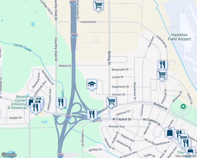 map of restaurants, bars, coffee shops, grocery stores, and more near 4422 Maryland Drive in Jackson