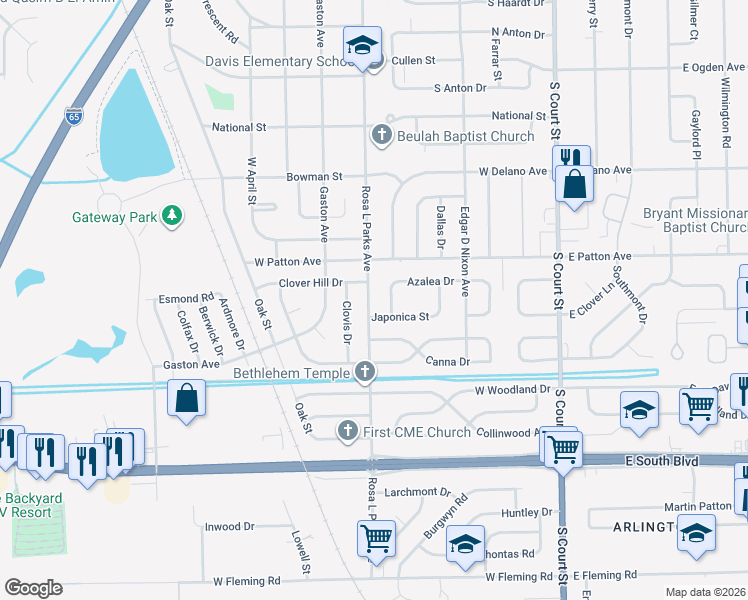 map of restaurants, bars, coffee shops, grocery stores, and more near 4069 Rosa L Parks Avenue in Montgomery