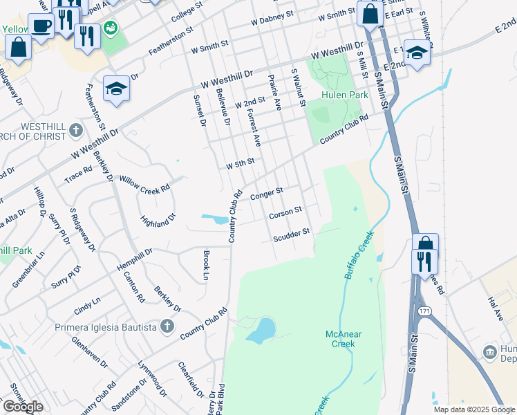 map of restaurants, bars, coffee shops, grocery stores, and more near 1206 Stanwood Avenue in Cleburne