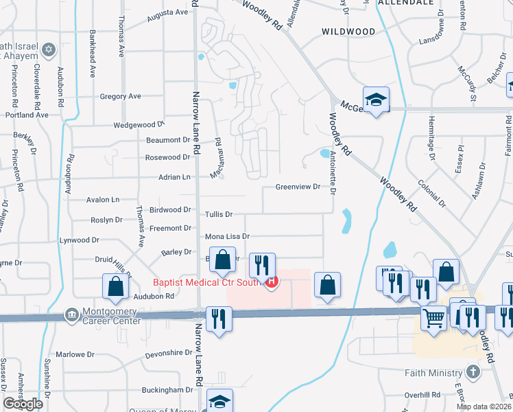 map of restaurants, bars, coffee shops, grocery stores, and more near 3918 Dabney Avenue in Montgomery