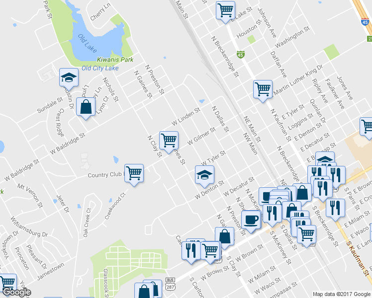 map of restaurants, bars, coffee shops, grocery stores, and more near 503 West Gilmer Street in Ennis
