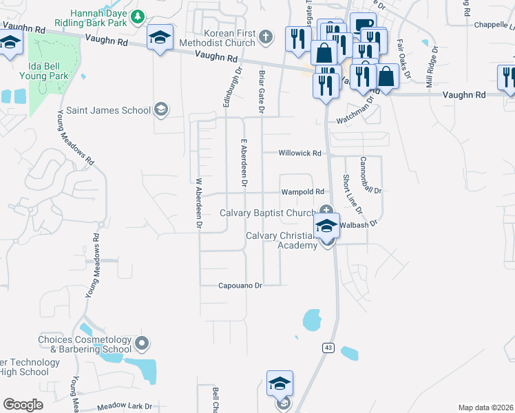 map of restaurants, bars, coffee shops, grocery stores, and more near 2212 Briar Gate Drive in Montgomery