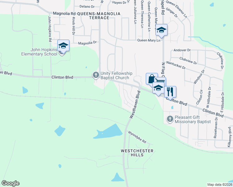 map of restaurants, bars, coffee shops, grocery stores, and more near 5443A Clinton Boulevard in Jackson