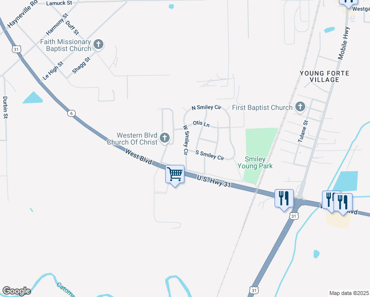 map of restaurants, bars, coffee shops, grocery stores, and more near 3701 South Smiley Circle in Montgomery