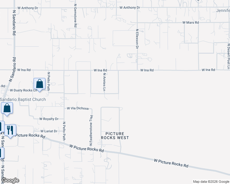 map of restaurants, bars, coffee shops, grocery stores, and more near 7045 North Hot Desert Trail in Tucson