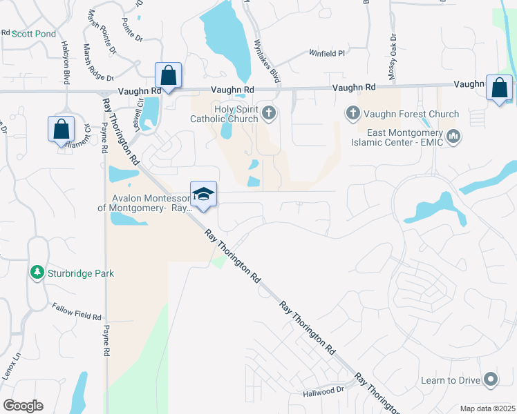 map of restaurants, bars, coffee shops, grocery stores, and more near 8352 Grayson Grove in Montgomery