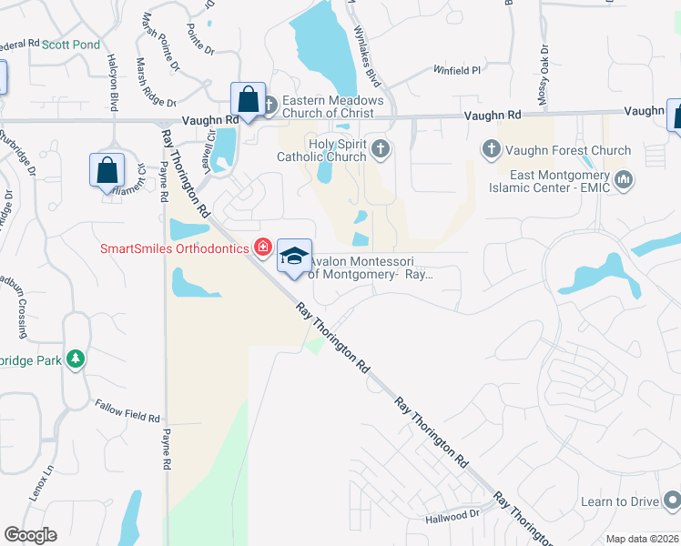map of restaurants, bars, coffee shops, grocery stores, and more near 8316 Grayson Grove in Montgomery