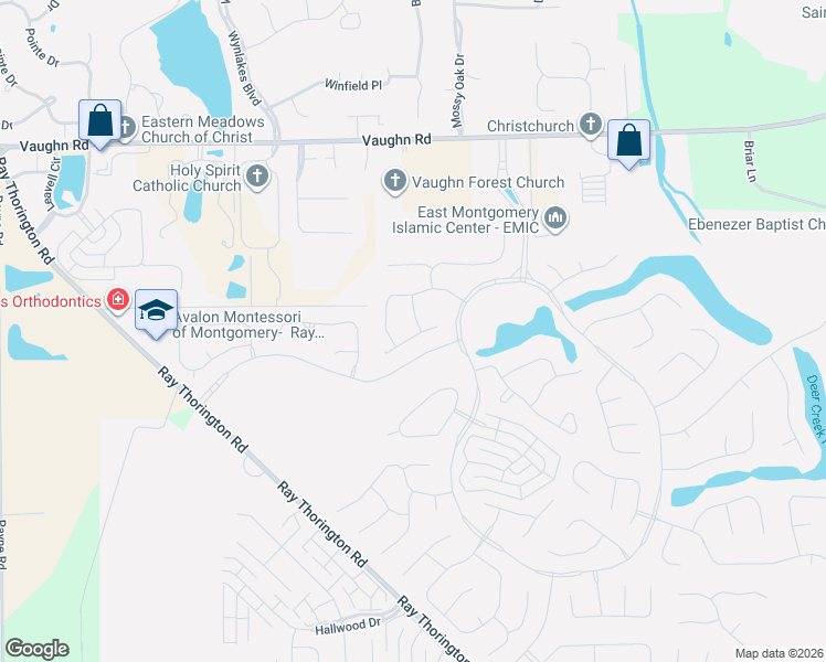 map of restaurants, bars, coffee shops, grocery stores, and more near 8631 Hearthstone Drive in Montgomery