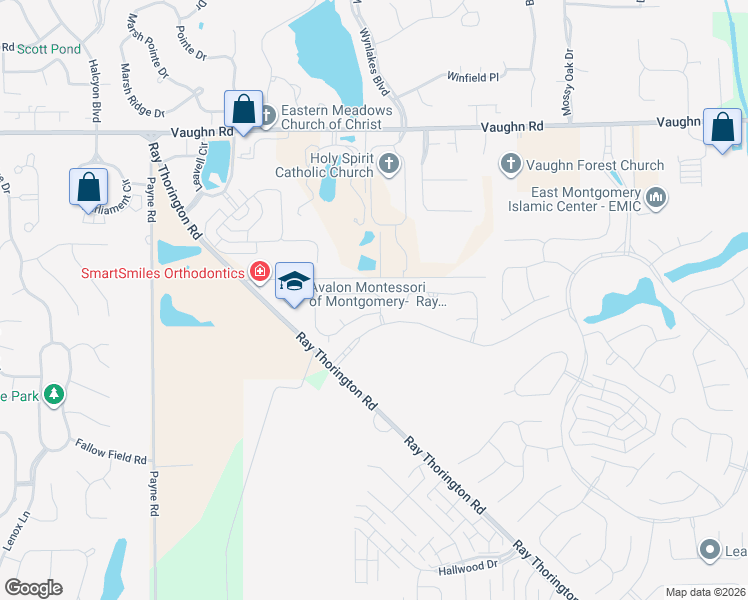 map of restaurants, bars, coffee shops, grocery stores, and more near 8352 Grayson Grove in Montgomery