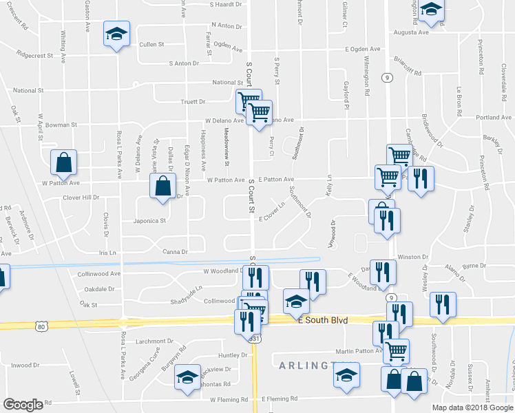 map of restaurants, bars, coffee shops, grocery stores, and more near 29 East Clover Lane in Montgomery