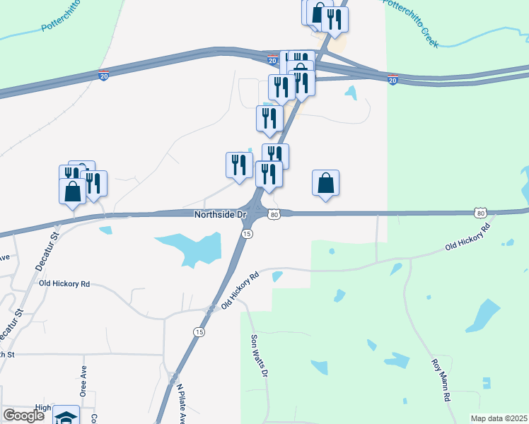 map of restaurants, bars, coffee shops, grocery stores, and more near 112 U.S. 80 in Newton