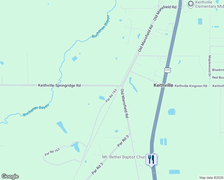 map of restaurants, bars, coffee shops, grocery stores, and more near 11276 Par Road 163 in Keithville