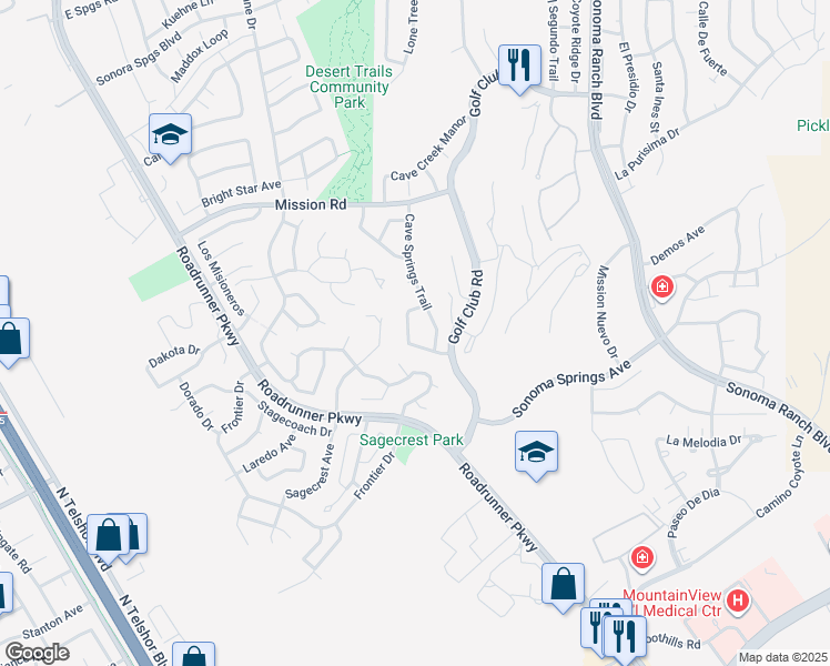 map of restaurants, bars, coffee shops, grocery stores, and more near 3566 Crescent Creek Circle in Las Cruces