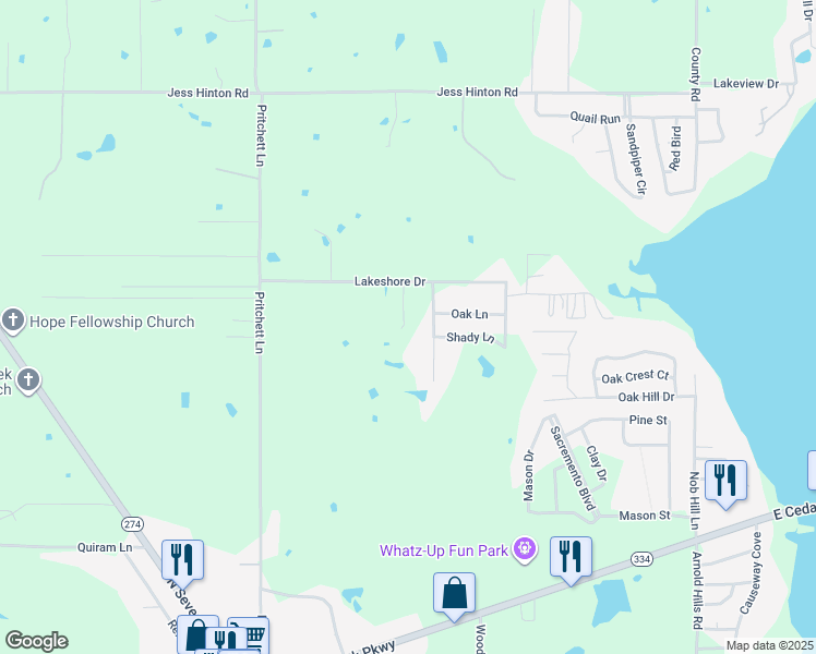 map of restaurants, bars, coffee shops, grocery stores, and more near 736 Hillside Drive in Seven Points