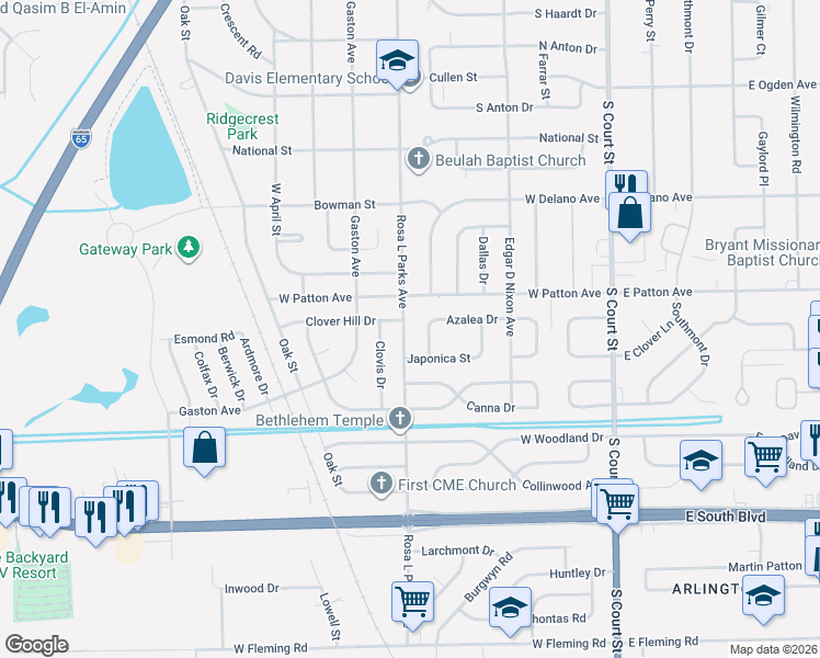map of restaurants, bars, coffee shops, grocery stores, and more near 4069 Rosa L Parks Avenue in Montgomery