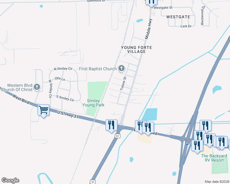 map of restaurants, bars, coffee shops, grocery stores, and more near 2806 7th Street in Montgomery