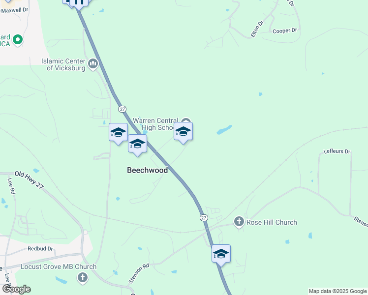 map of restaurants, bars, coffee shops, grocery stores, and more near 1000 Mississippi 27 in Vicksburg