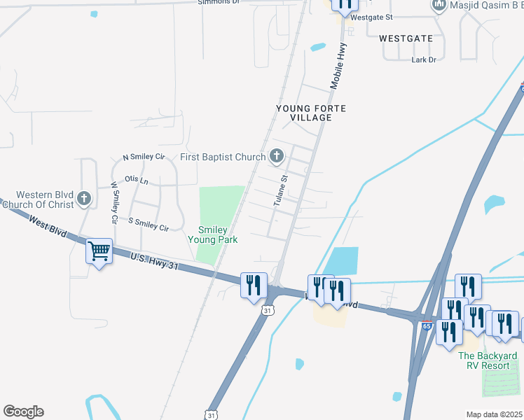 map of restaurants, bars, coffee shops, grocery stores, and more near 2806 7th Street in Montgomery