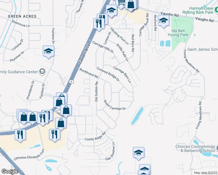 map of restaurants, bars, coffee shops, grocery stores, and more near 3327 Royal Carriage Drive in Montgomery