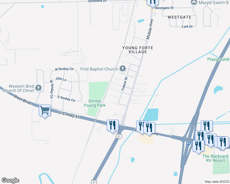 map of restaurants, bars, coffee shops, grocery stores, and more near 2806 7th Street in Montgomery