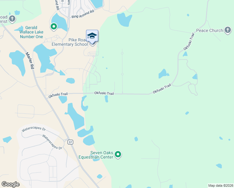 map of restaurants, bars, coffee shops, grocery stores, and more near 551 Okfuski Trail in Pike Road