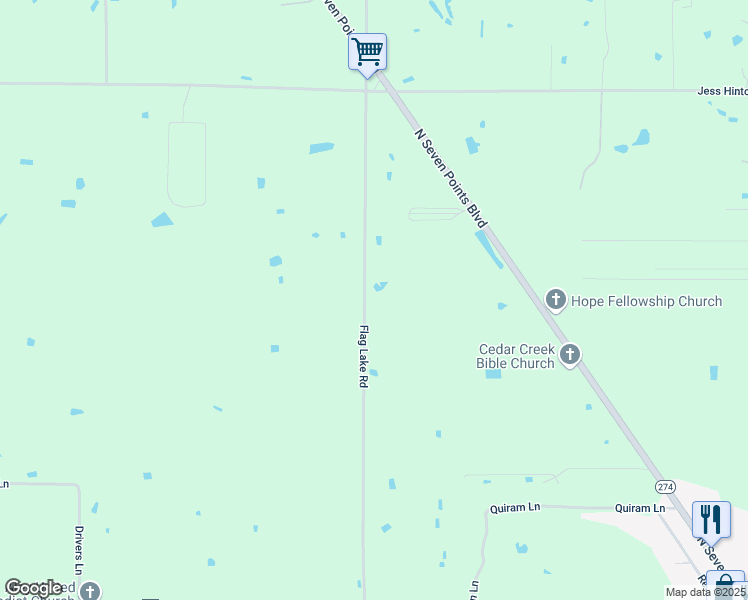 map of restaurants, bars, coffee shops, grocery stores, and more near 729 County Road 2404 in Seven Points