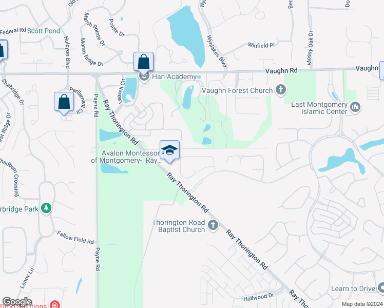 map of restaurants, bars, coffee shops, grocery stores, and more near 8316 Grayson Grove in Montgomery