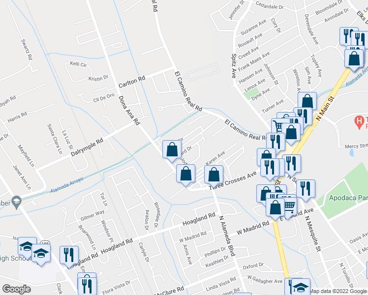 map of restaurants, bars, coffee shops, grocery stores, and more near 316 Richard Drive in Las Cruces
