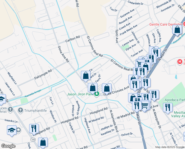 map of restaurants, bars, coffee shops, grocery stores, and more near 324 Terry Drive in Las Cruces