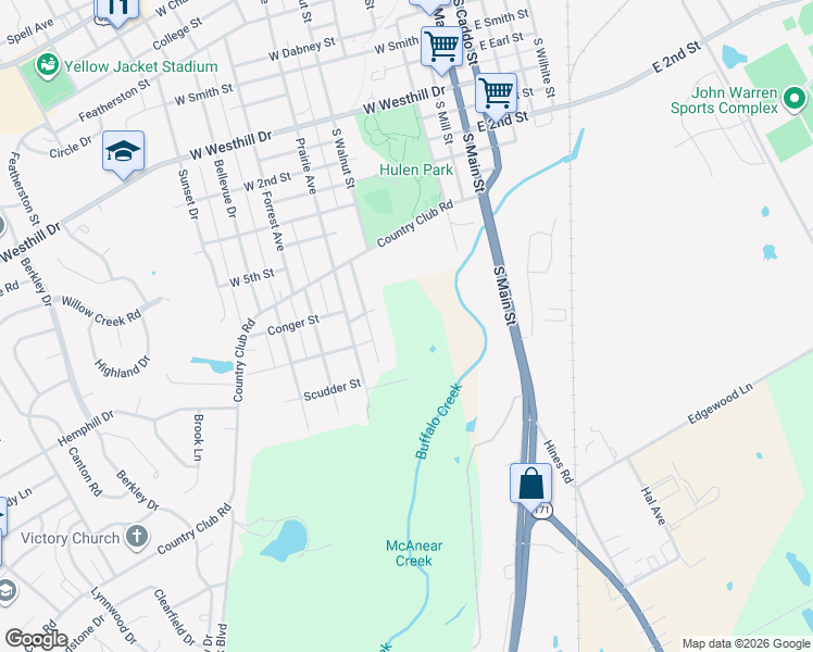 map of restaurants, bars, coffee shops, grocery stores, and more near 1315 South Walnut Street in Cleburne