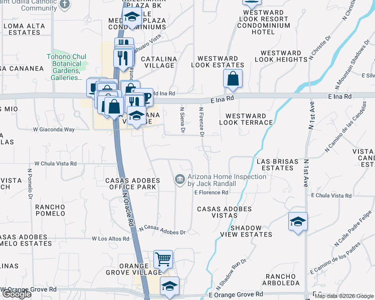 map of restaurants, bars, coffee shops, grocery stores, and more near 21 West Alpia Way in Tucson