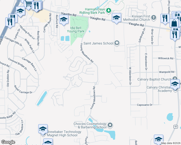 map of restaurants, bars, coffee shops, grocery stores, and more near 5643-5647 Ash Grove Court in Montgomery